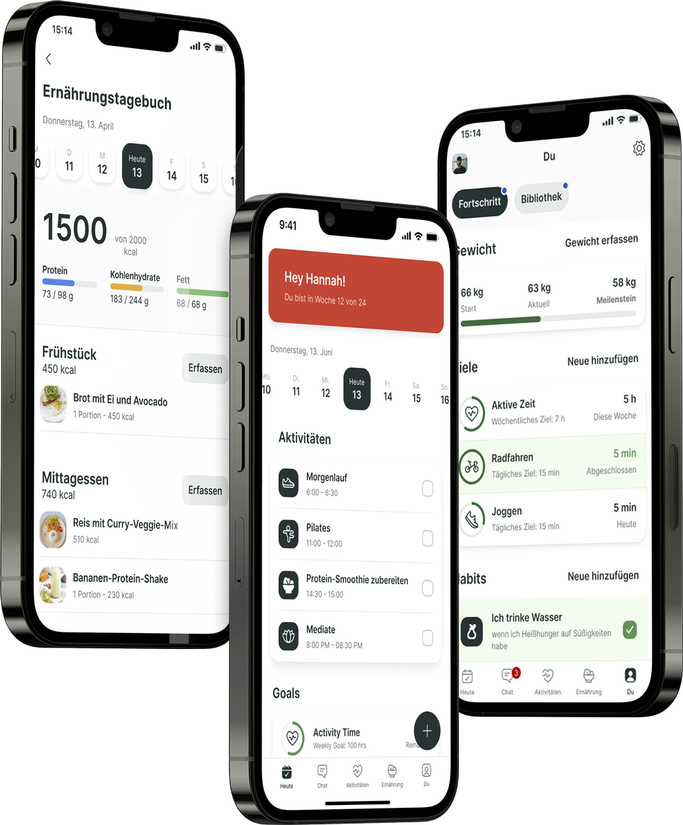 Ein Mockup der Coaching-App, das die Funktionen zeigt.